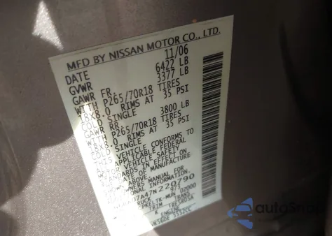 2007 Nissan Titan Se из США, поврежденный, VIN 1N6BA07A47N220790